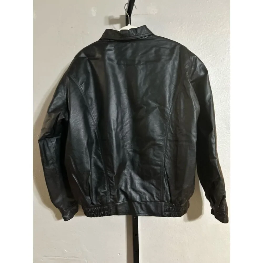 Men's Black Leather Bomber Jacket - Classic Style XL